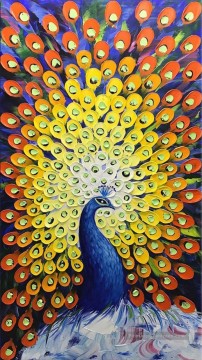 paon en oiseaux bleus Peinture à l'huile